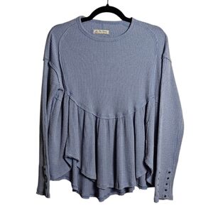 FREE PEOPLE Oh My Babydoll Thermal Relaxed Fit Blouse in Periwinkle Size XS